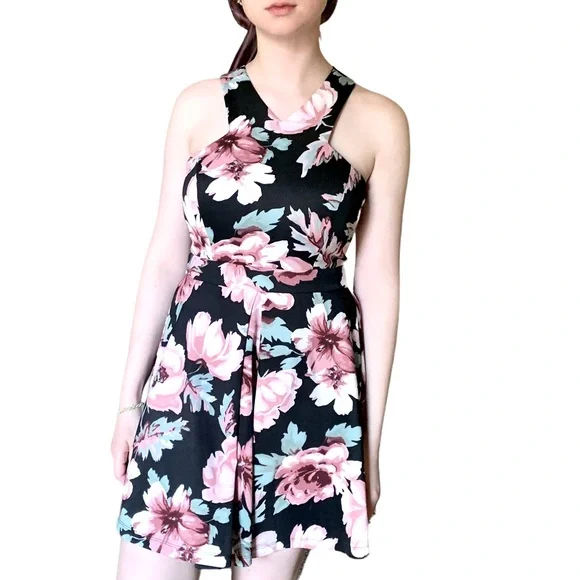 blue dress for baby girl VIOLETTA Metallic Floral Brocade High Neck Mini Dress In Black main image 0